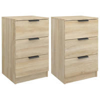 NACHTTISCH 2-teilig mit 3 Schubladen 40/36/65 cm in Sonoma-Eiche Dekor - Schwarz/Sonoma Eiche, Holz (40/65/36cm) - vidaXL