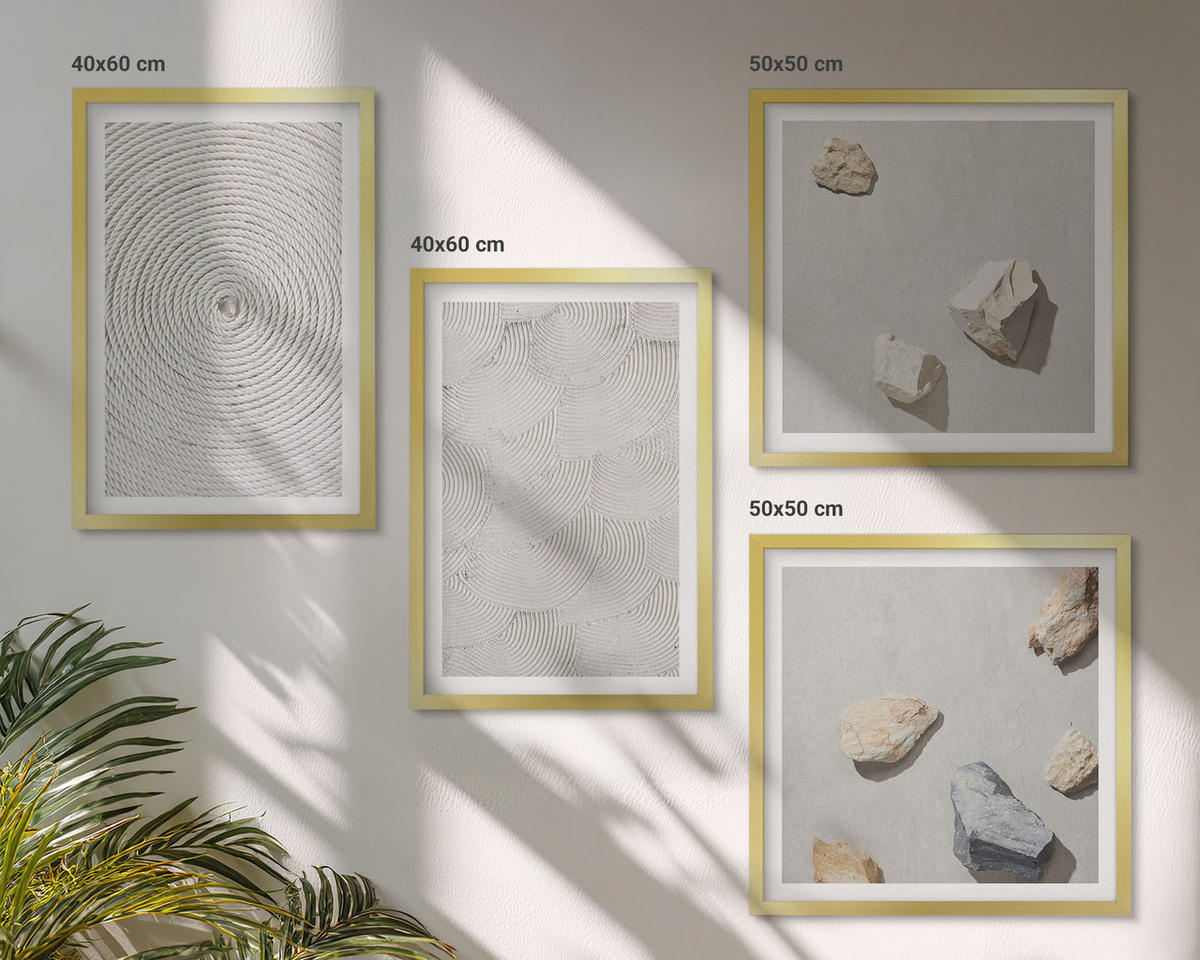 BILDER SET 4er Set - 50x50 cm & 40x60 cm Goldrahmen - Geometrische Pappsteine - Goldfarben, Kunststoff (50/50cm) - TULUP