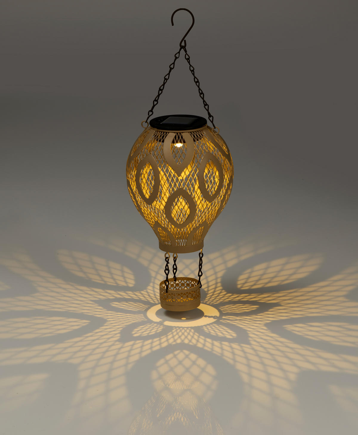 LED-SOLAR-METALL-HEISSLUFTBALLON - wetterfestes Windlicht mit Dämmerungssensor und Schattenspiel in beige - Beige, Metall (13/13/36cm) - Northpoint