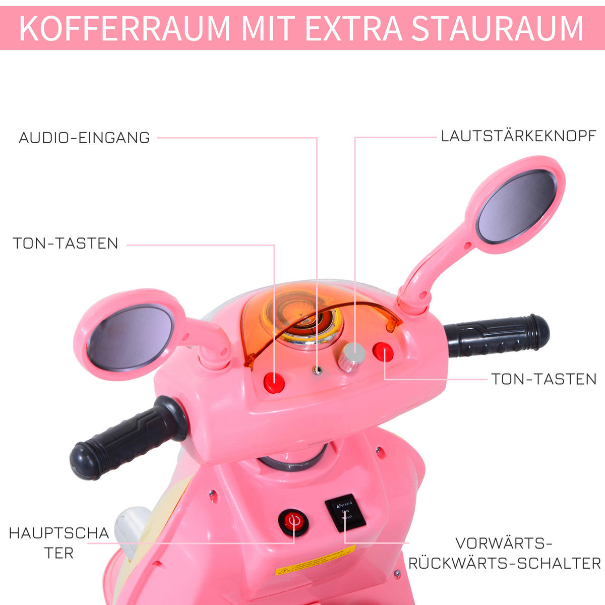ELEKTRO KINDERMOTORRAD, Kindermotorrad/Rosa+Weiß, PP+ Metall - Rosa, Kunststoff (108/51/75cm) - HOMCOM
