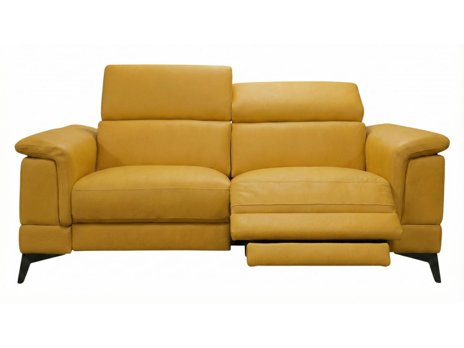 3-SITZER Sofa Planet Echtleder mit 1 x Relaxfunktion Senfgelb - Gelb, Leder/Metall (200/80/110cm)