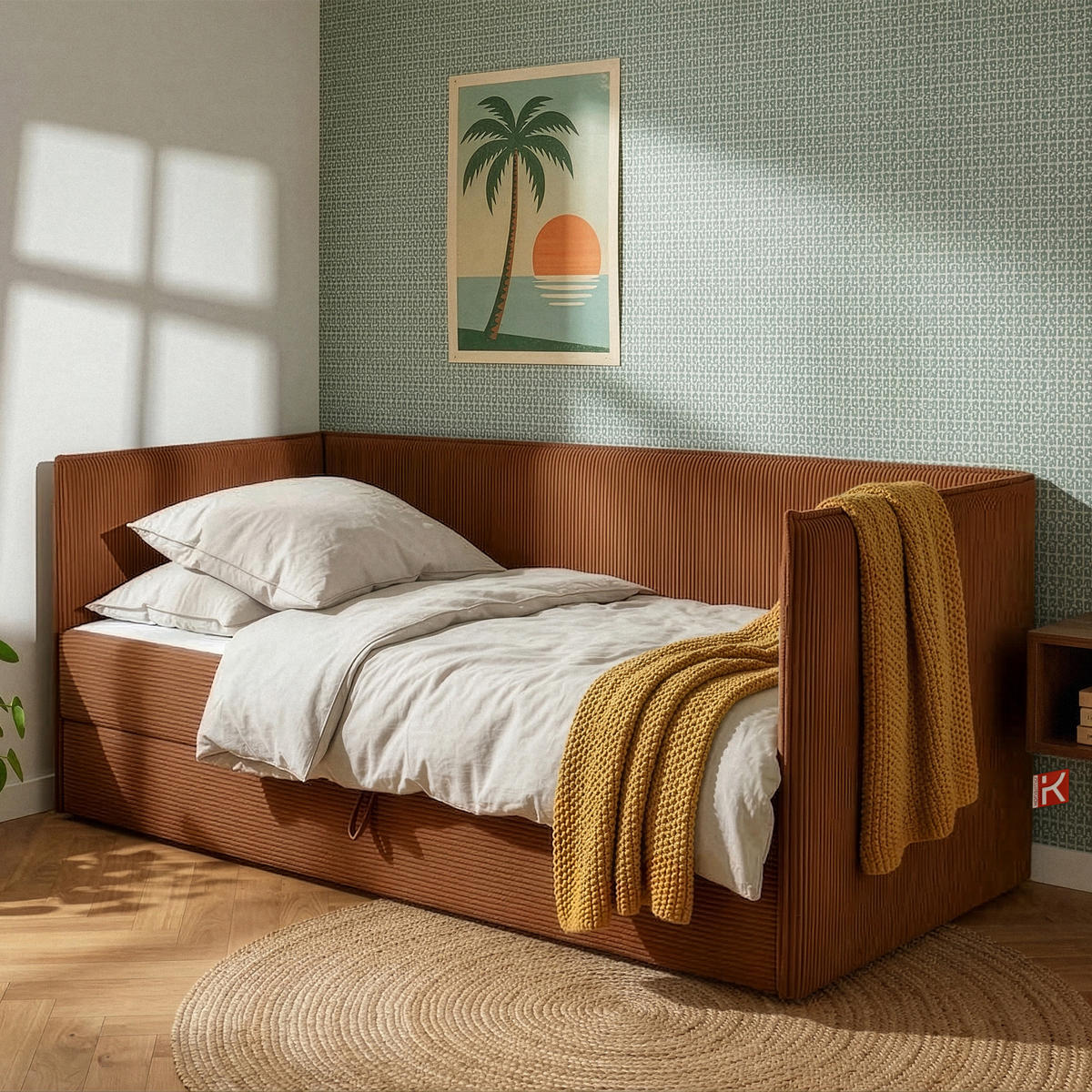 JUGENDBETT ROTI Einzelbett mit Bettkasten, 90x200cm, Bett mit Bonellmatratze, mit Rückenlehne - Rot/Schwarz, Holz/Holzwerkstoff (92/200cm) - KONSIMO®
