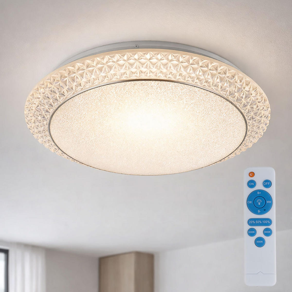 LED DECKENLEUCHTE Kristalloptik Weiß - Weiß, Metall (51/51/12cm) - Globo Lighting