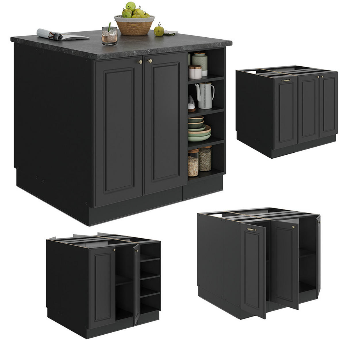 KUCHYŇSKÝ OSTROV Fame-Line Anthrazit-Gold Landhaus - antracitová, kompozitní dřevo (90/82/60cm) - Vicco