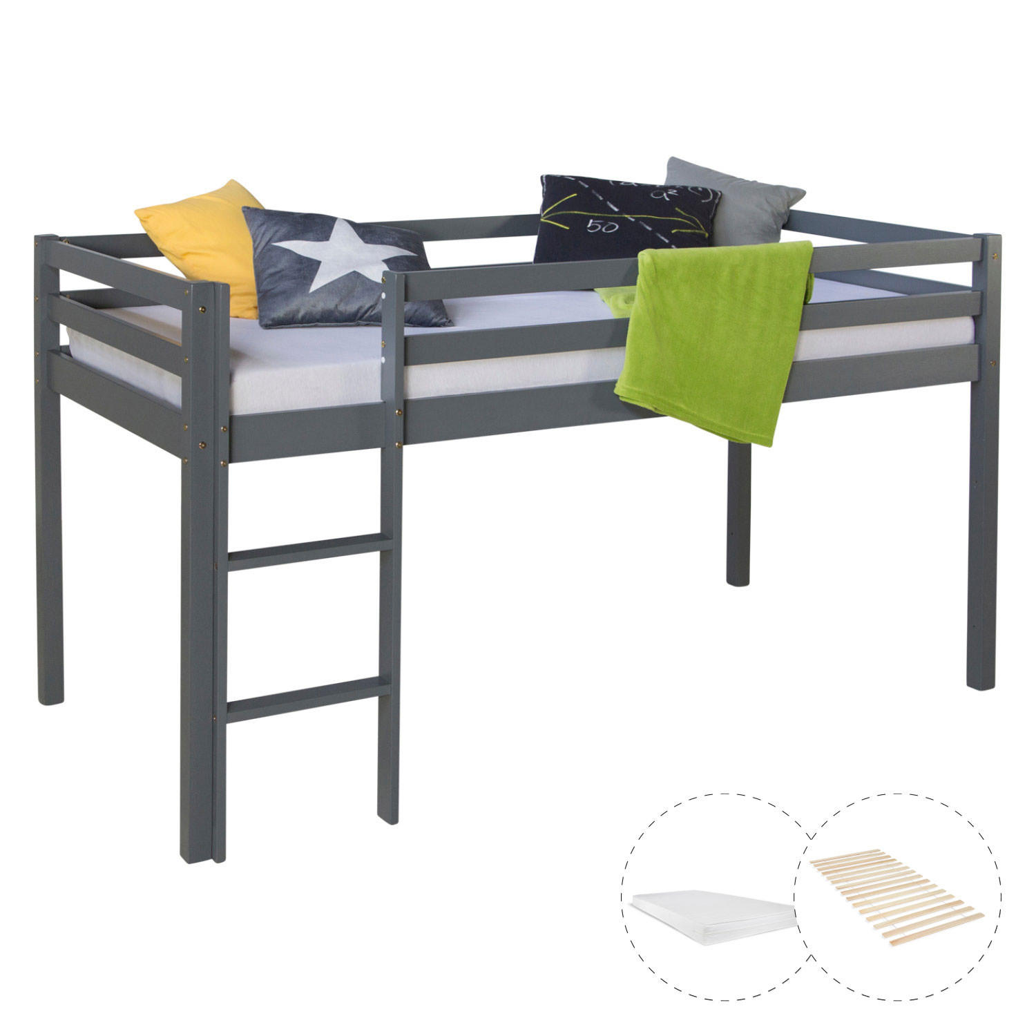 HOCHBETT Lattenrost Matratze 90/200 cm Grau - Grau, Holz - Homestyle4u