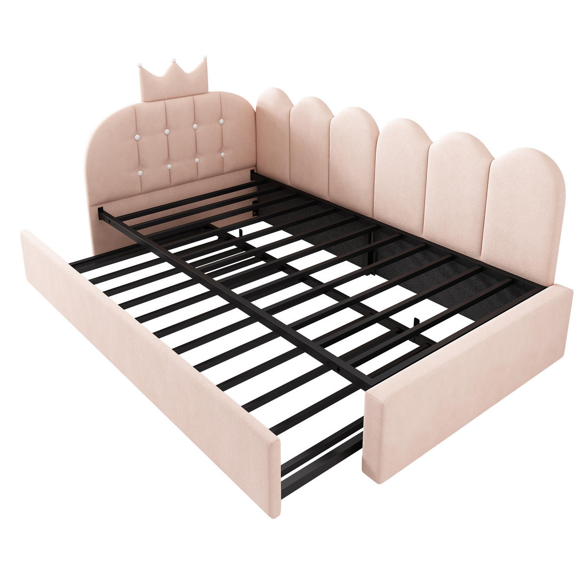 POLSTERBETT 90/200 cm mit Ausziehbett, Kronen- und Gitterdesign aus Samt, Rosa - Rosa, Textil (90/200cm) - Redom