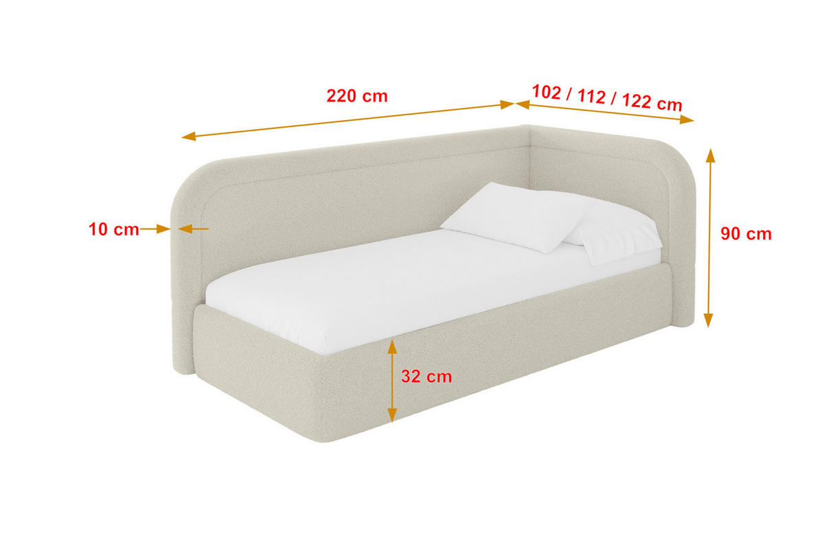 EINZELLBETT Jugendbett mit Bettkasten, Links - JOVY 100x200 Beige - Champagner, Holzwerkstoff/Textil (100/200cm) - ALTDECOR