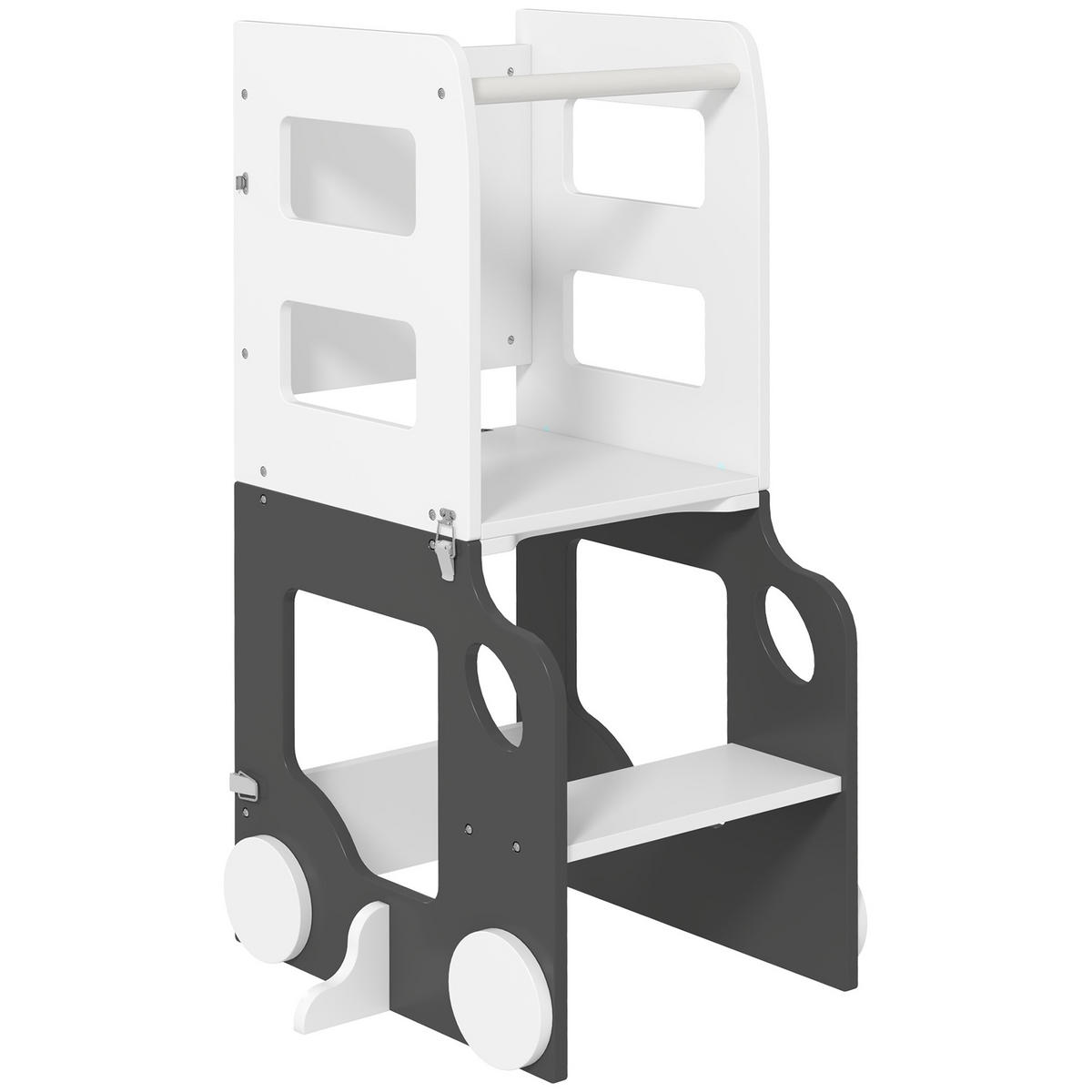 LERNTURM DE-17248 4-in-1 mit doppelseitiger Tafel & Autodesign Grau - Weiß, Holzwerkstoff (46/92/58cm) - ComfortXL