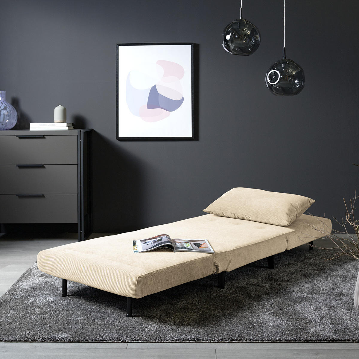 SCHLAFSESSEL - Textil / Teilmassivholz - Beige/Schwarz, Holz/Buchenholz (77/81/90cm) - home24