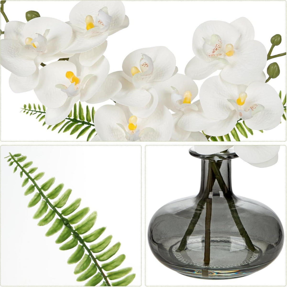 KUNSTBLUMEN Orchidee Phalaenopsis Weiß im Glastopf 16 cm - Weiß, Kunststoff (30cm)