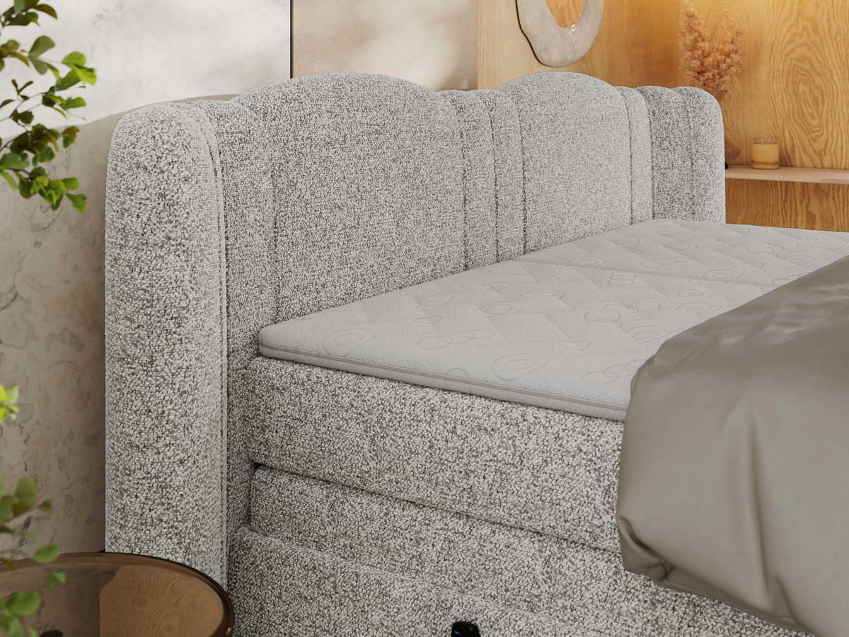 BOXSPRINGBETT FORTINA 140/200 - Hellgrau Stukture - Topper T25 - H4 - Hellgrau/Schwarz, Textil/Metall (140/200cm) - MKS