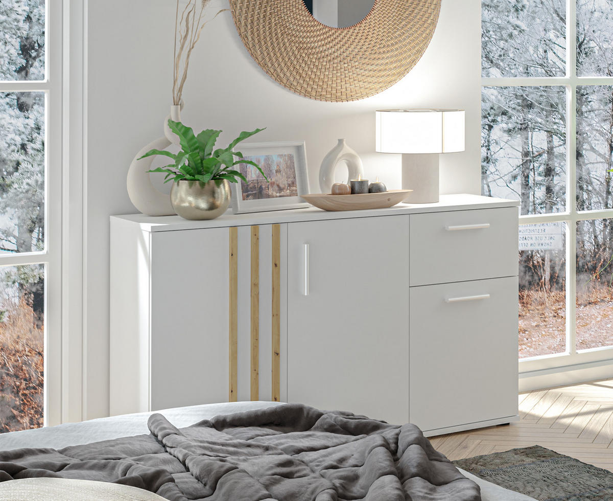 SIDEBOARD Turell 3D1SZ Weiß 120/73/35 cm – Kommode mit Schublade - Weiß, Holzwerkstoff/Kunststoff (120/73/35cm) - AX Living