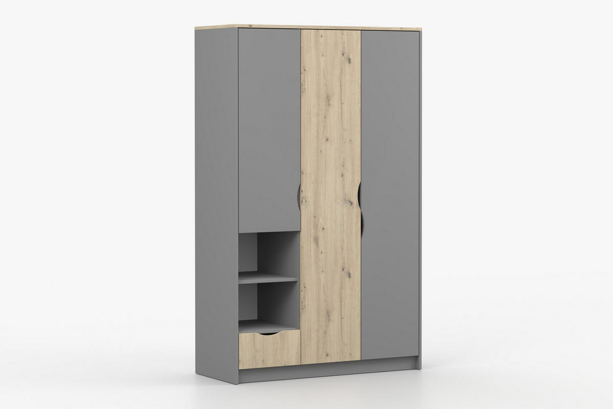KINDERKLEIDERSCHRANK JUMI 120/193/50 cm in Grau/Eiche Artisan - Eiche Artisan/Grau, Holzwerkstoff (120/193/50cm) - Deine Möbel 24
