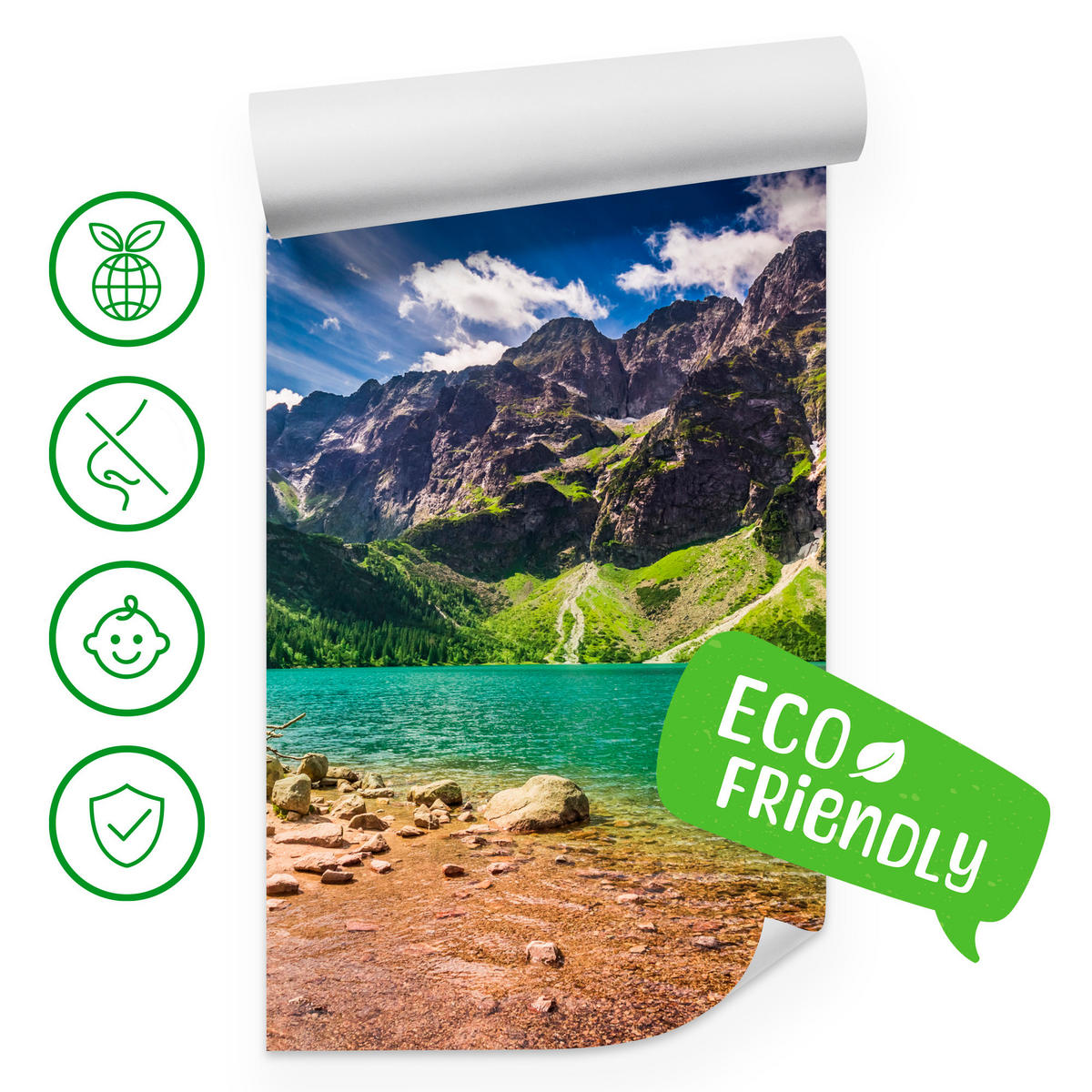 FOTOTAPETE Morskie Oko See Berge Landschaft 3D 250x175 - Türkis/Braun, Papier (250/175cm) - Muralo