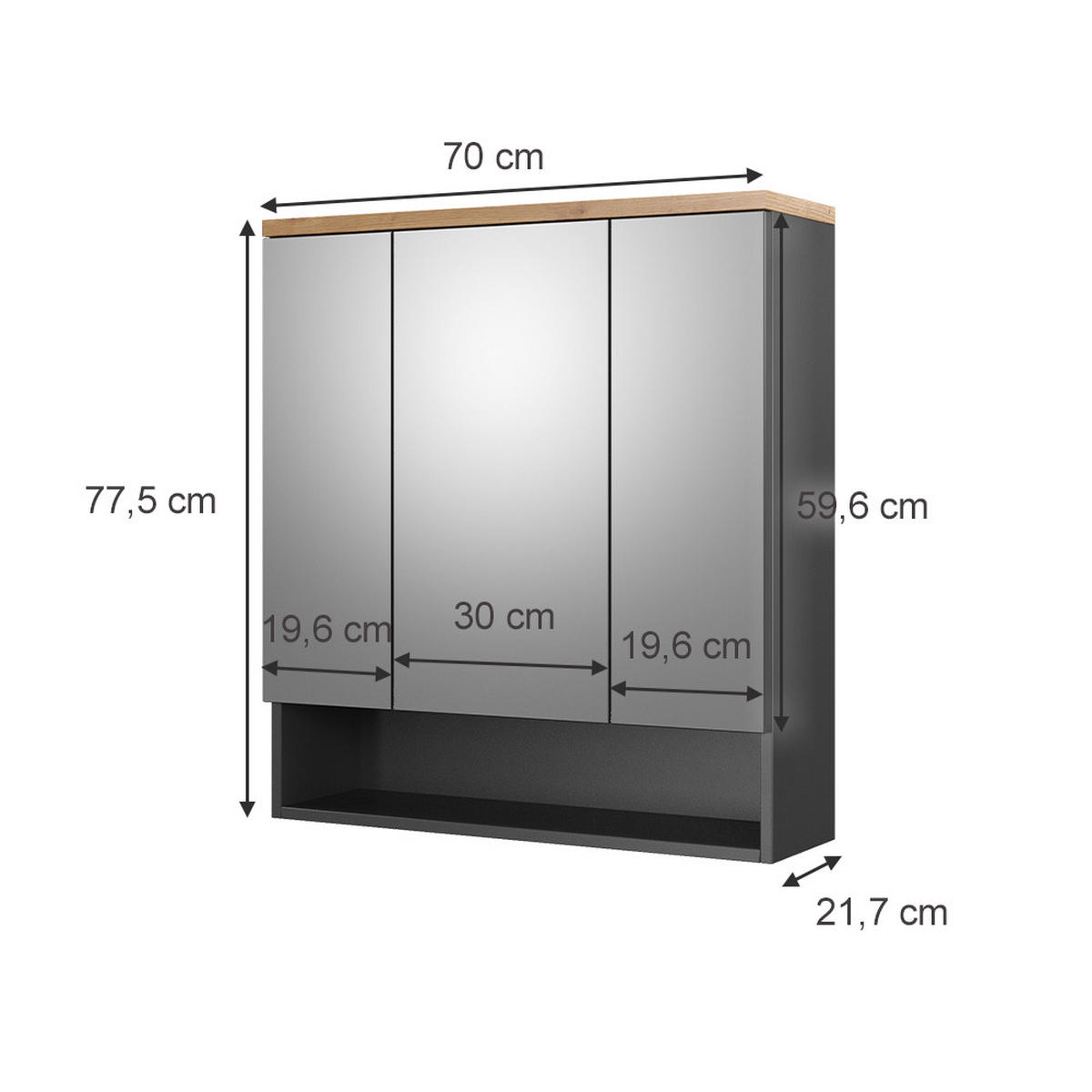 BADSPIEGELSCHRANK Eden Anthrazit 70 x 77.5 cm - Anthrazit/Eiche Artisan, Holzwerkstoff (70/77.5/21.7cm) - Vicco