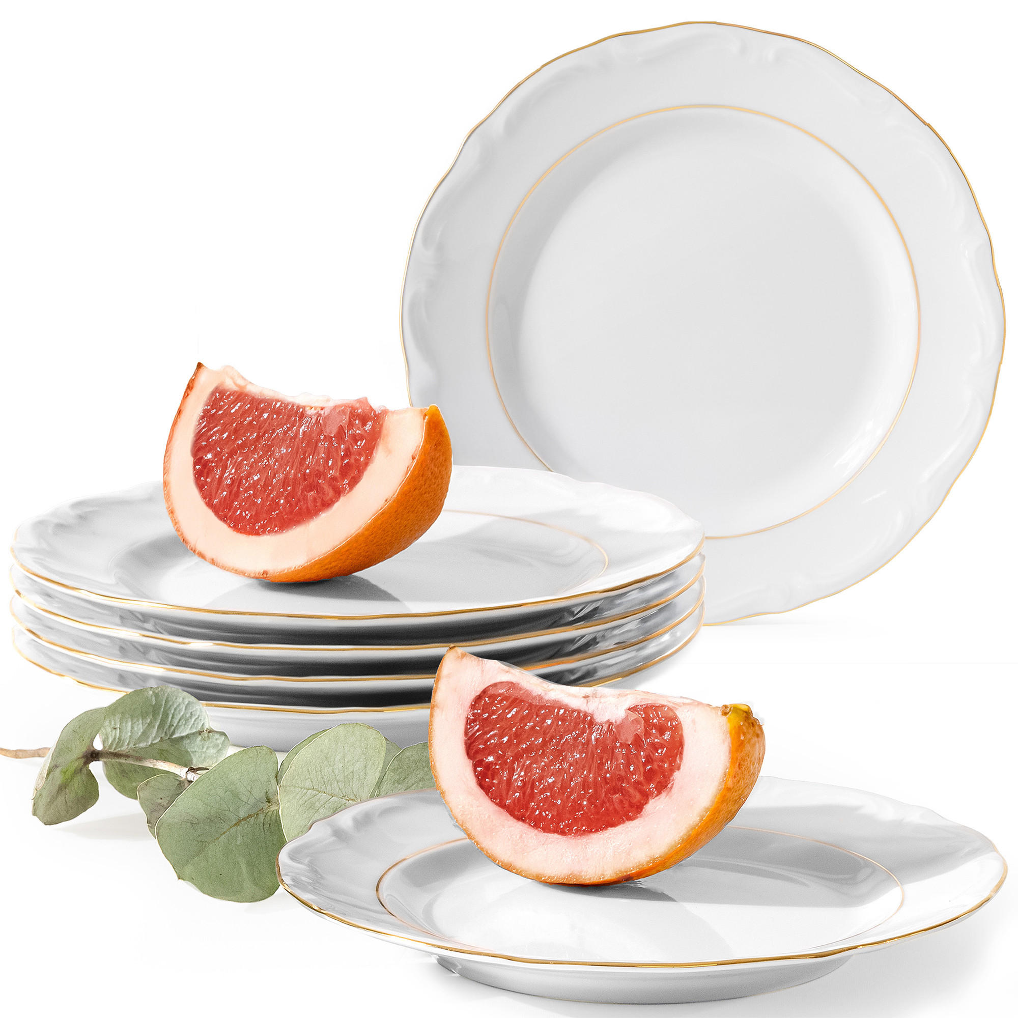 DESSERTTELLER Chodziez MARIA TERESA 6-tlg Porzellan mit Goldrand, Weiß / Gold - Goldfarben/Weiß, Keramik (19cm) - KONSIMO®