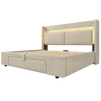 POLSTERBETT aus Leinen 160x200 cm in Beige mit LED & USB/USB-C & Stauraum - Beige, Textil (160/200cm) - Modfu