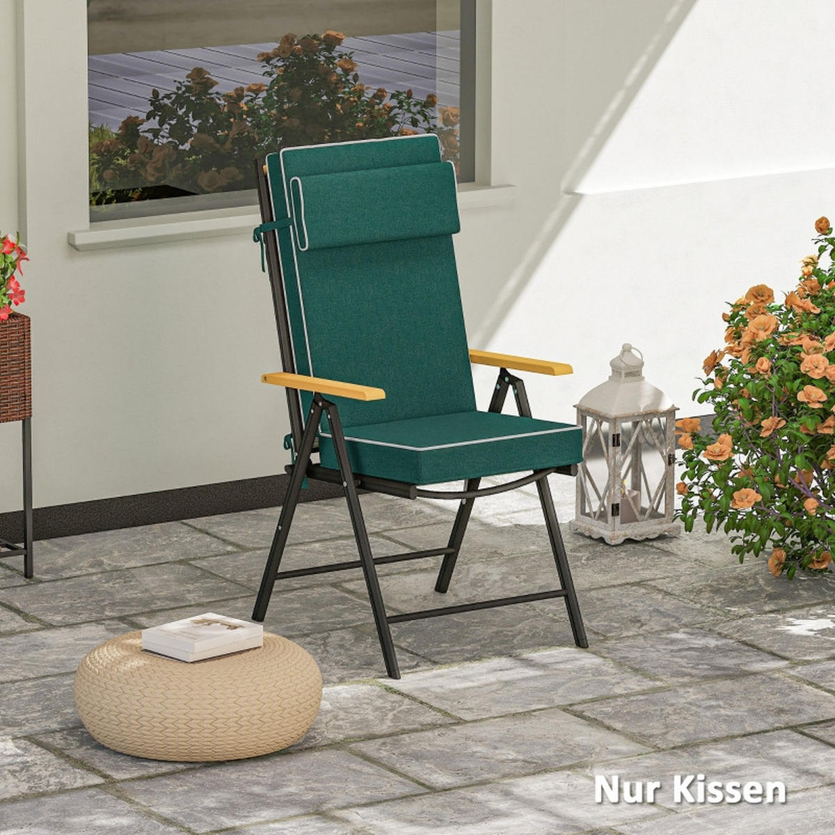 SESSELAUFLAGEN aus Polyester 120x47x9,5 cm in Grün mit Kopfstütze - Grün, Textil (47/9.5/120cm) - Modfu