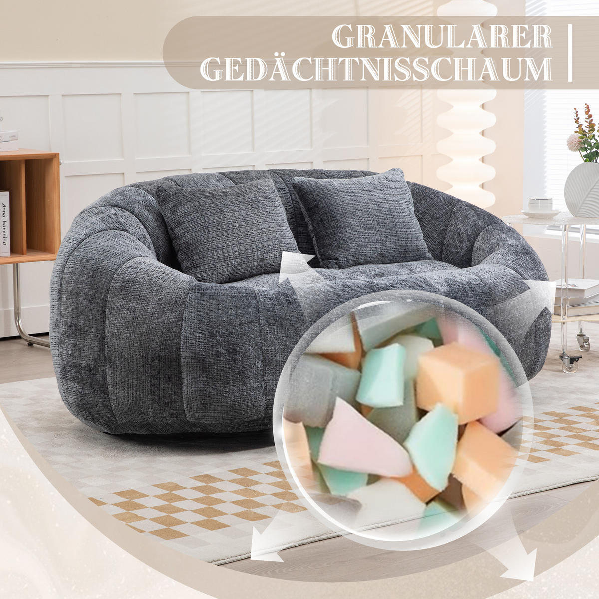 SITZSACK Chenille Grau - Grau, Textil (95/63/145cm) - WISHDOR