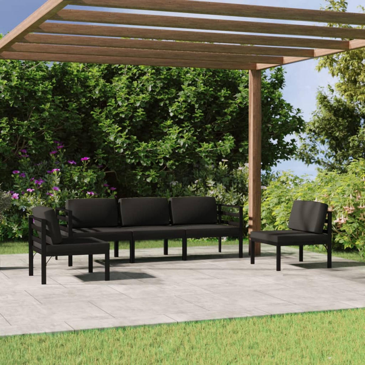 GARTEN-LOUNGE-SET 5Er Set Mit Kissen Aluminium Anthrazit - Anthrazit, Metall - vidaXL