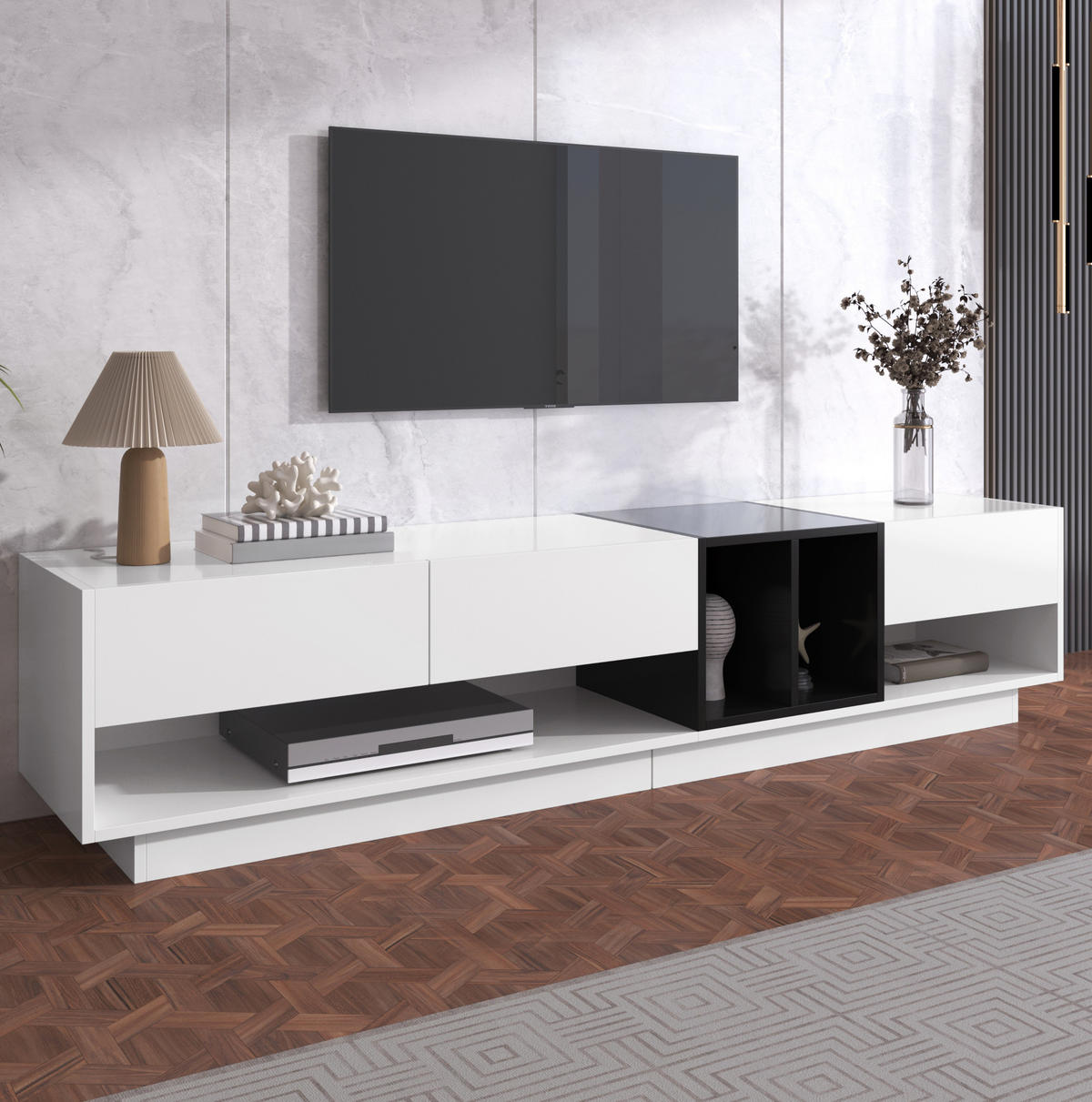 TV-ELEMENT mit 3 Schubladen 190 x 40 x 42 cm Hochglanz Weiß/Schwarz - Weiß, Holzwerkstoff (40/34/190cm) - Beauniv