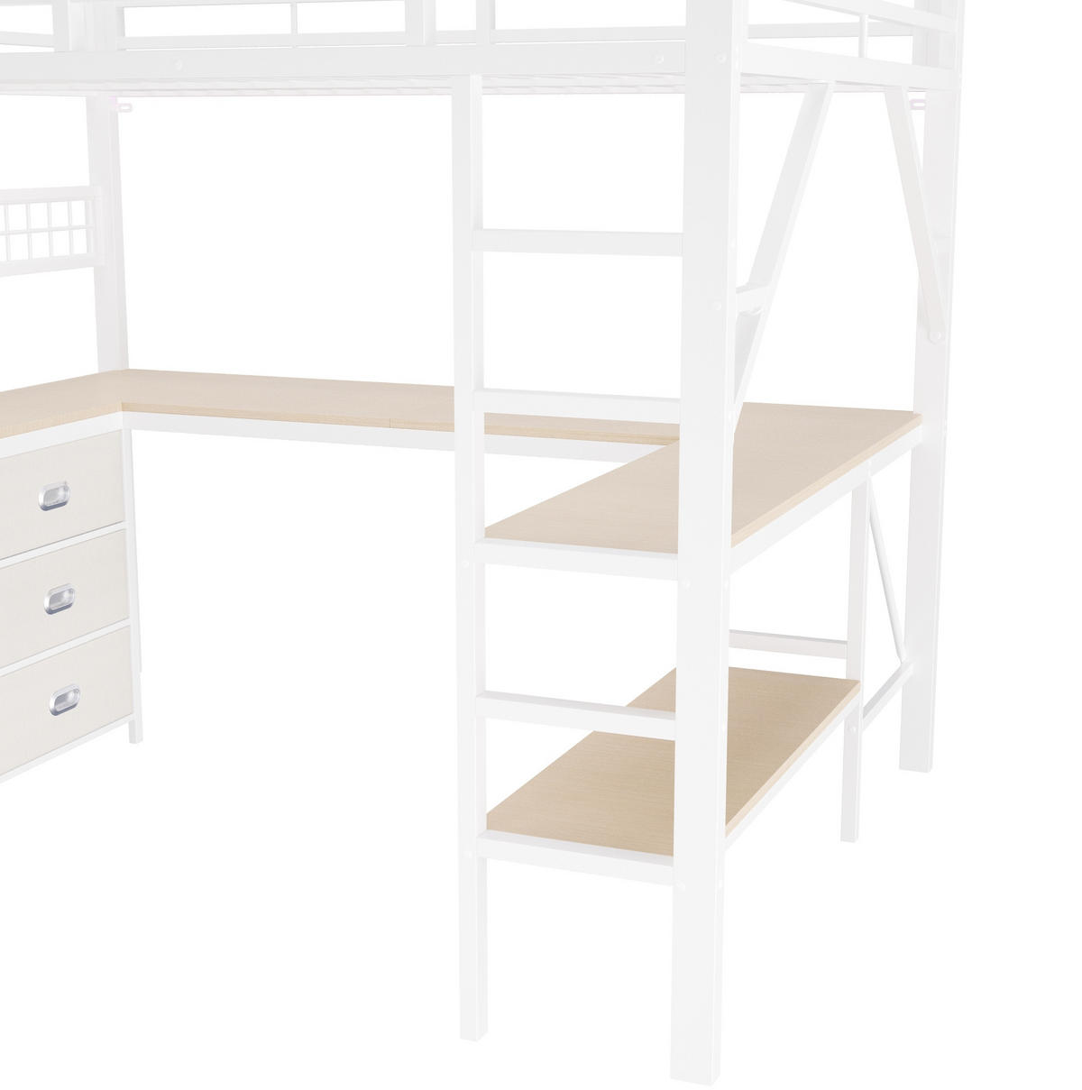 HOCHBETT Metall/MDF 140x200 cm Weiß mit Schreibtisch, Stauraum und LED-Beleuchtung - Weiß, Holzwerkstoff (140/200cm) - Modfu
