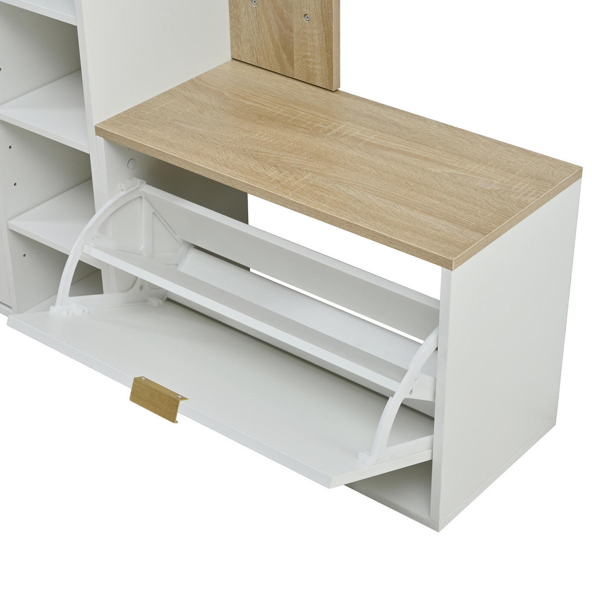 SCHUHSCHRANK aus Spanplatte 130x30x174cm in Weiß mit Schuhschrank - Weiß, Holzwerkstoff (130/174/30cm) - Modfu