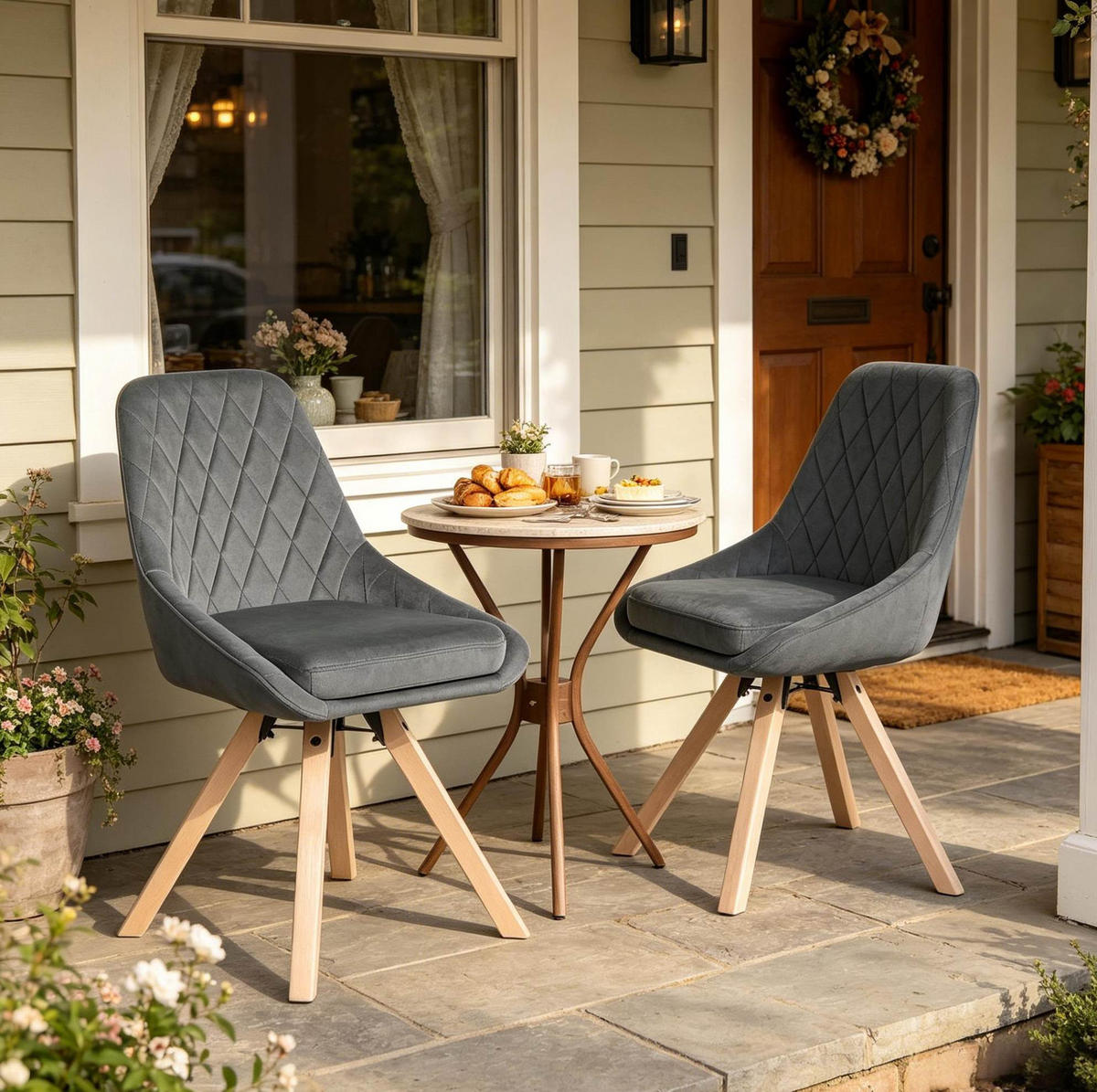 ESSSTUHL 2er-Set 360° drehbar 41 x 40 x 84 cm Dark Gray Samt/Buchenholz - Dunkelgrau, Holz (40/84/41cm) - Meubliv