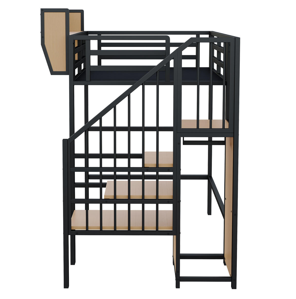 HOCHBETT 90/200 cm mit Sicherheitsleiter und flexiblem Regal, platzsparendes Metallbett, Schwarz - Schwarz, Metall (90/200cm) - Redom