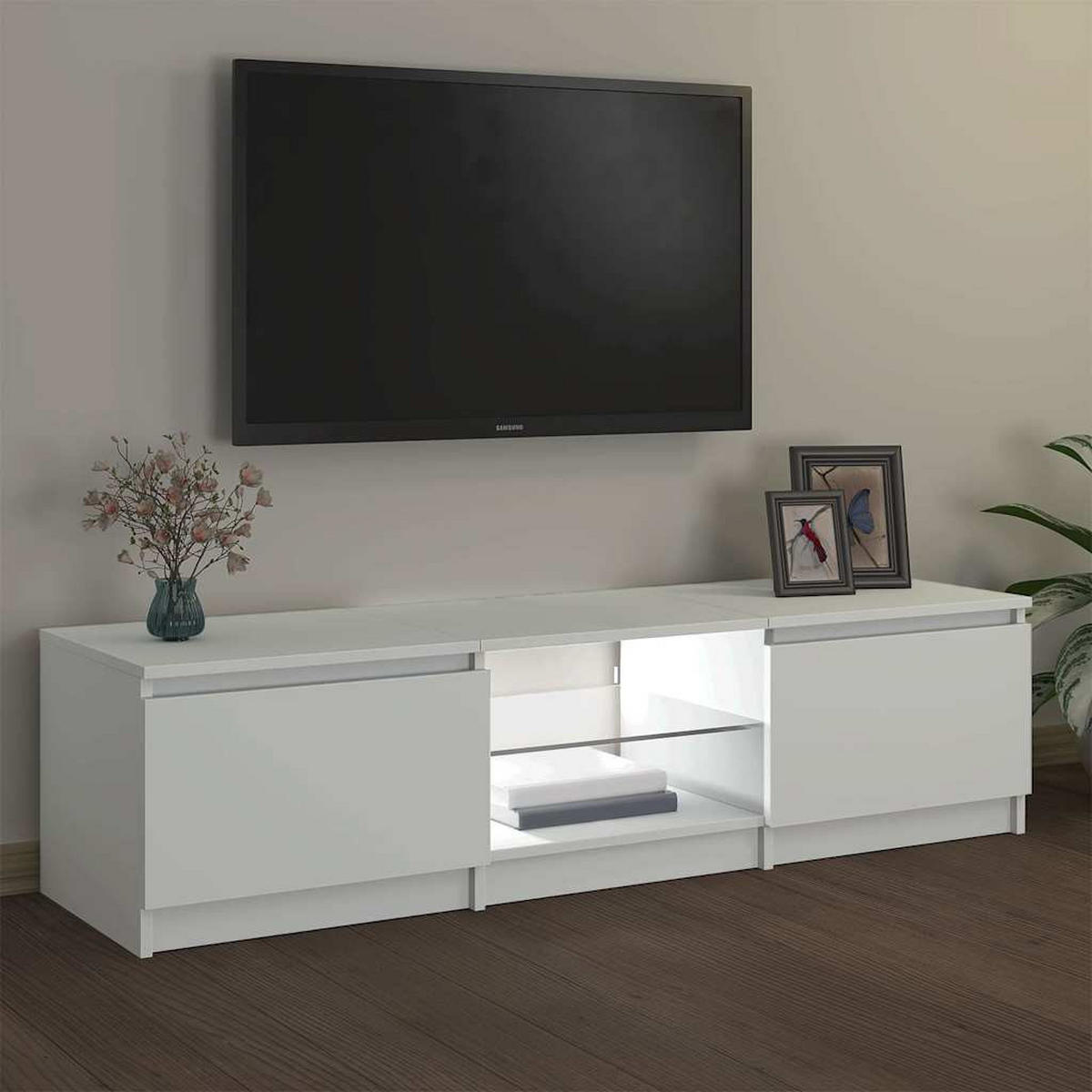 TV-SCHRANK Mit Led-Leuchten Weiss 140/40/36 Cm - Weiß, Holzwerkstoff (40/36/140cm) - vidaXL