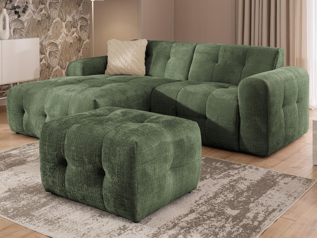 POLSTERHOCKER Kozy im Bumpy-Design aus weichem Grün Chenille-Stoff - Schwarz/Grün, Holz/Textil (87/46/68cm) - S-Style Möbel