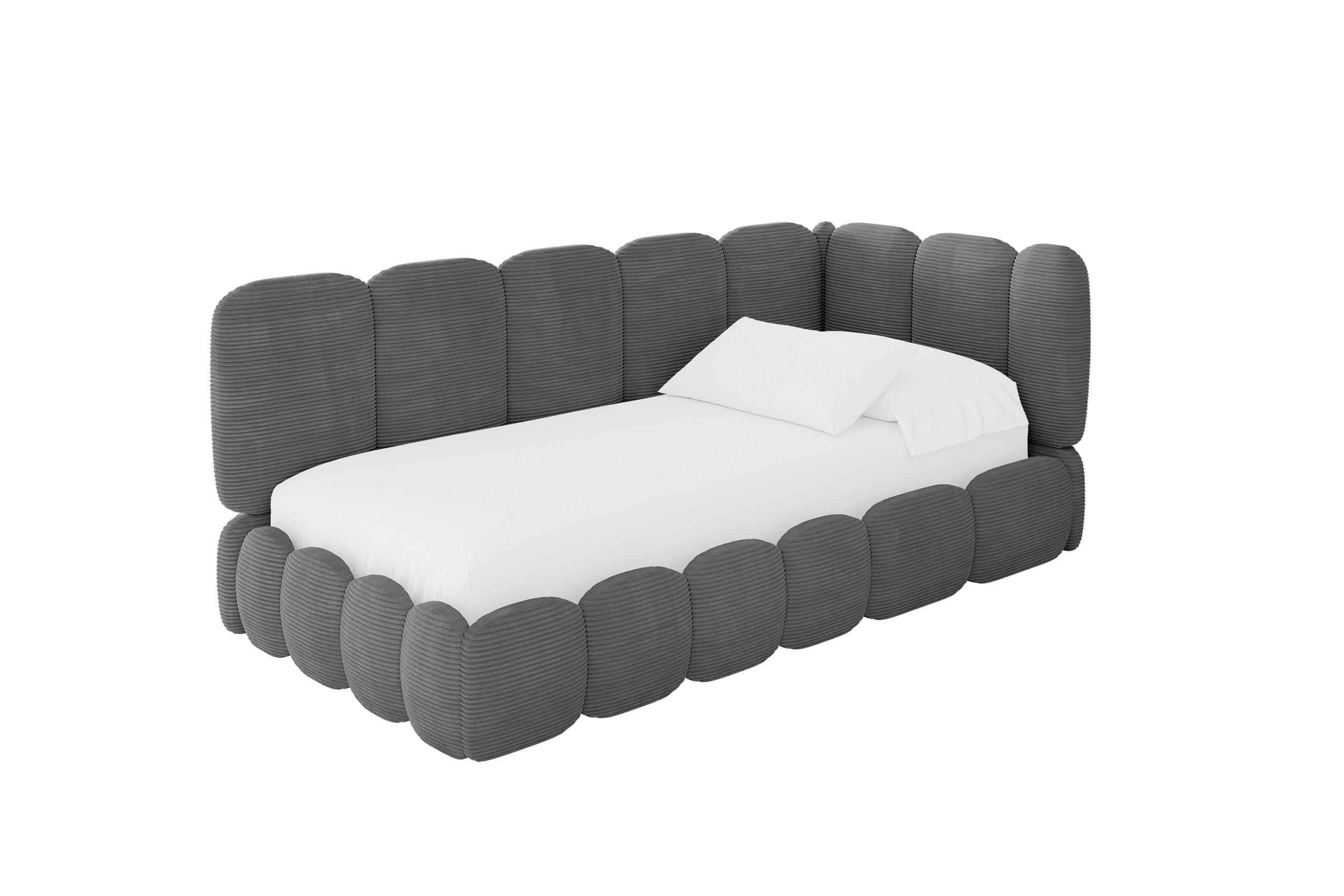 EINZELLBETT Jugendbett mit Bettkasten und Matratze H3/H4, Links - AVRY 90x200 Dunkelgrau - Graphitfarben, Holzwerkstoff/Textil (90/200cm) - ALTDECOR