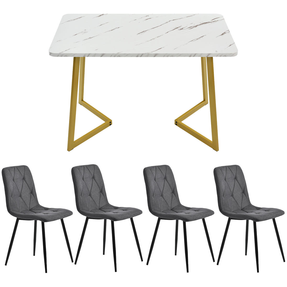 JÍDELNÍ SESTAVA 117x68cm 4 Židle Šedá Zlatá - různobarevná, kompozitní dřevo (117/75/68cm) - FLIEKS