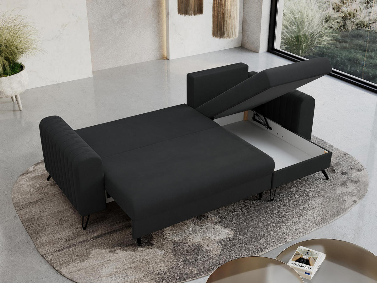 ECKSOFA Axel Samt Dunkelgrau - Dunkelgrau/Schwarz, Textil/Metall (242/140cm) - MKS