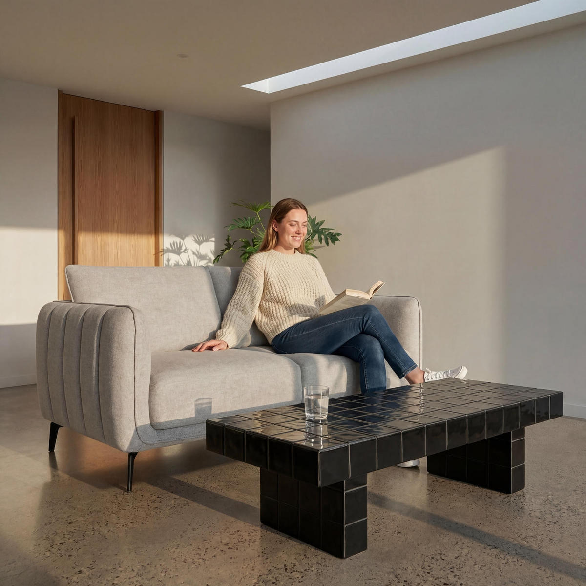 ZWEISITZER-SOFA Webstoff Grau - Schwarz/Grau, Textil/Metall (158/85/85cm) - Furnhouse