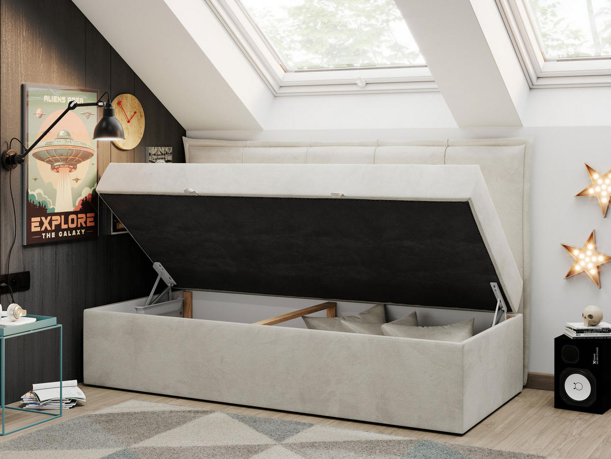 BOXBETT BANCO 90/200 Beige Velvet hydrophob - H3 - Beige, Holz/Textil (90/200cm) - MKS