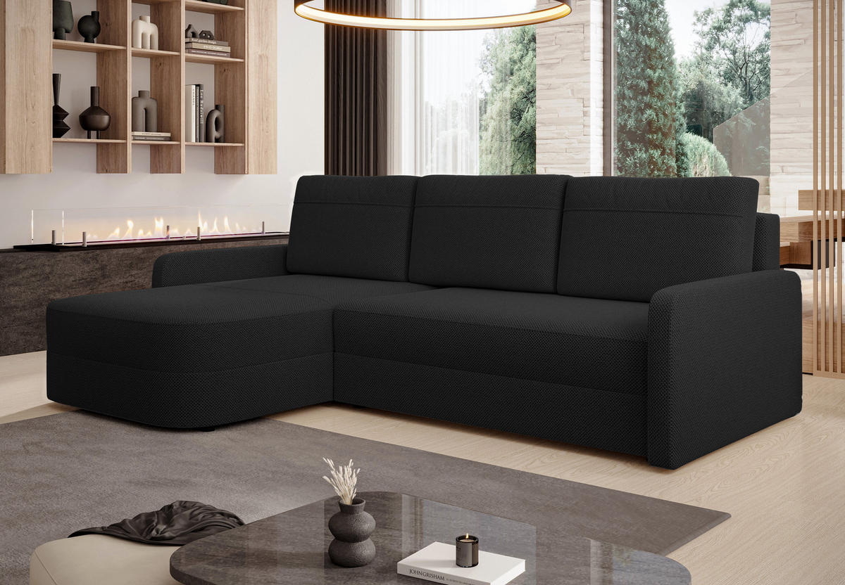 ECKSOFA L Form Nebbiolo Schwarz 250/170/88 cm – modernes Sofa fürs Wohnzimmer - Schwarz, Kunststoff/Textil (250/170cm) - AX Living