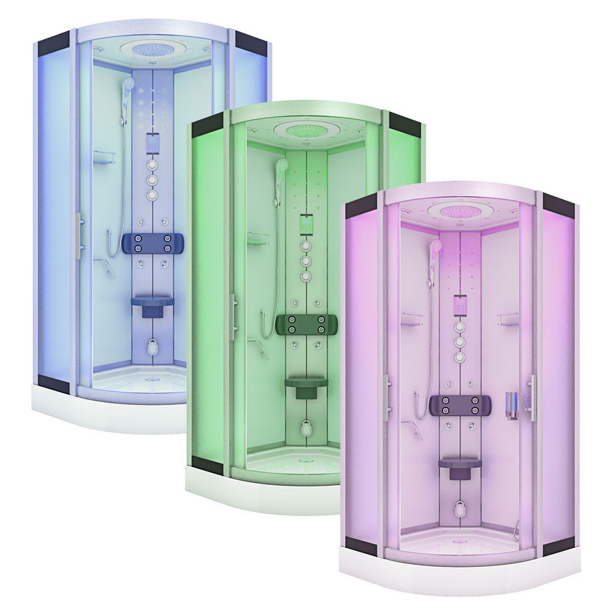 DAMPFDUSCHE Duschkabine D58-60M3-EC Weiß 100x100 - Weiß, Glas/Kunststoff (100/100/225cm) - AcquaVapore by Sandra Jentho