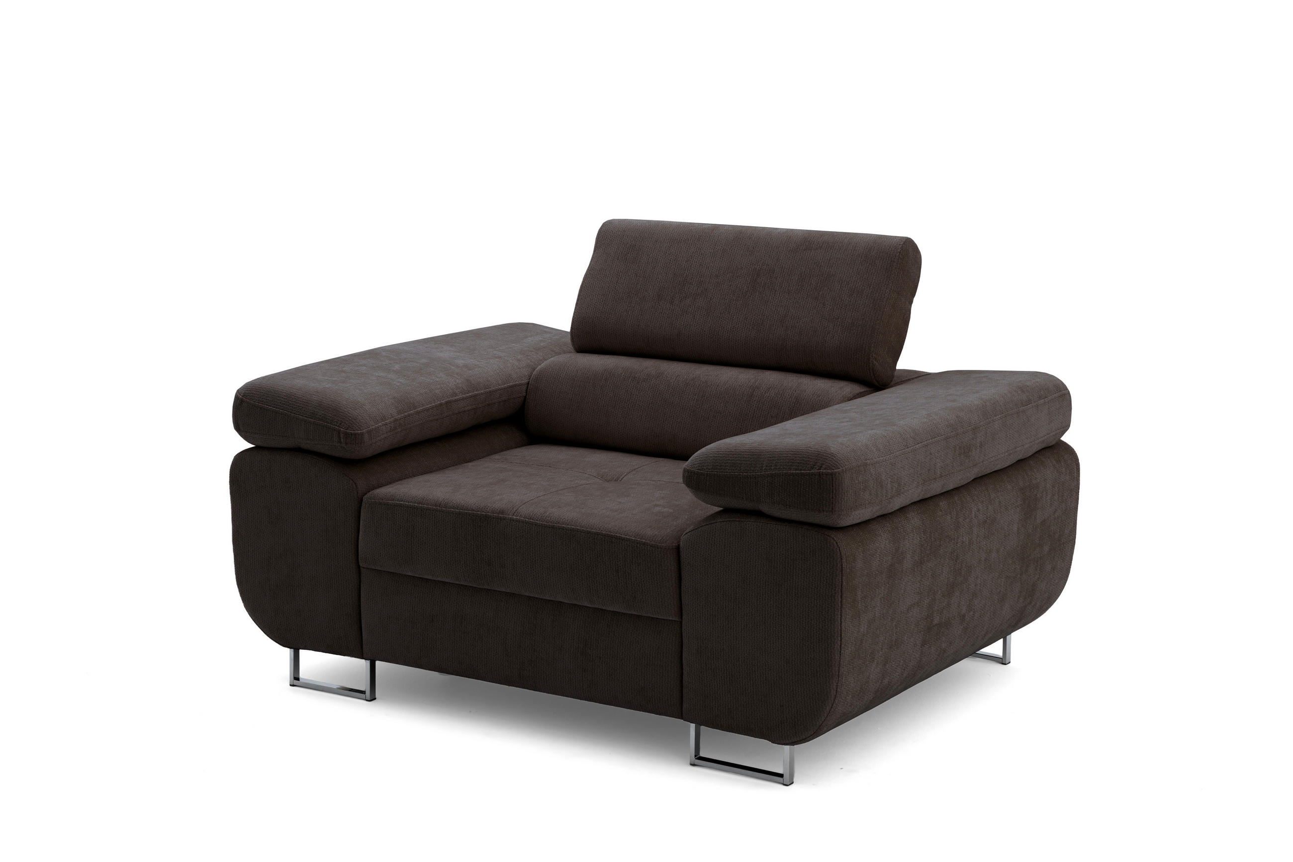 SESSEL WILD mit verstellbare Kopfstütze Chenille Dunkelbraun - Chromfarben/Dunkelbraun, Holz/Textil (130/100/101cm) - Muffo