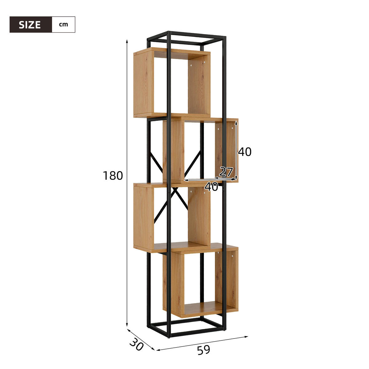 REGAL 59cm Metall MDF 4 Fächer Stapeldesign modern - Braun, Holzwerkstoff (59/180/30cm) - FLIEKS