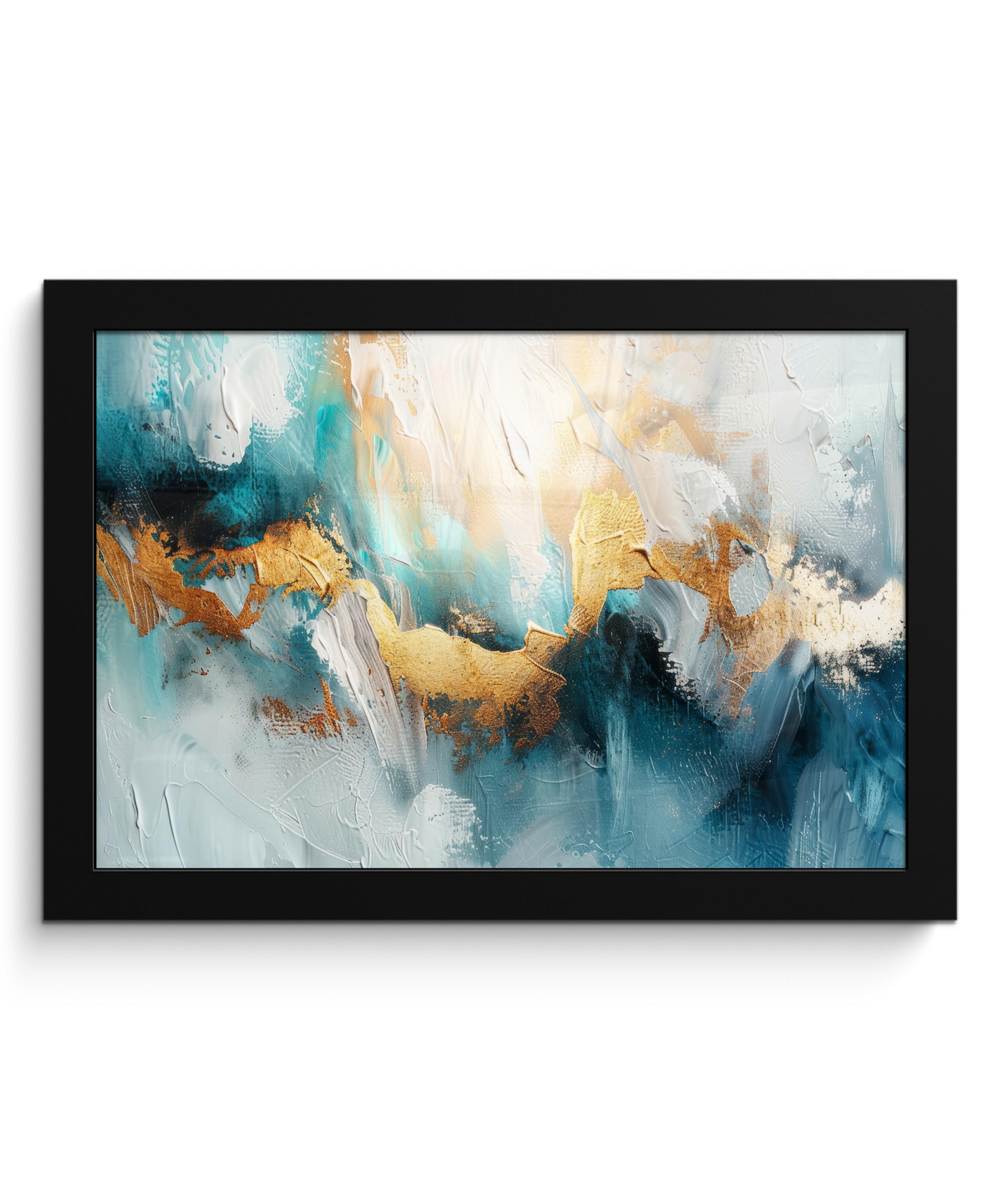 POSTER MIT RAHMEN Abstrakt - Kunst - Gold - Blau 30x20 cm - Petrol, Papier (30/20cm) - MuchoWow