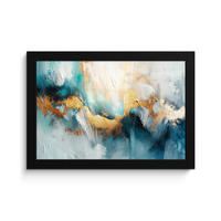 POSTER MIT RAHMEN Abstrakt - Kunst - Gold - Blau 30x20 cm - Petrol, Papier (30/20cm) - MuchoWow