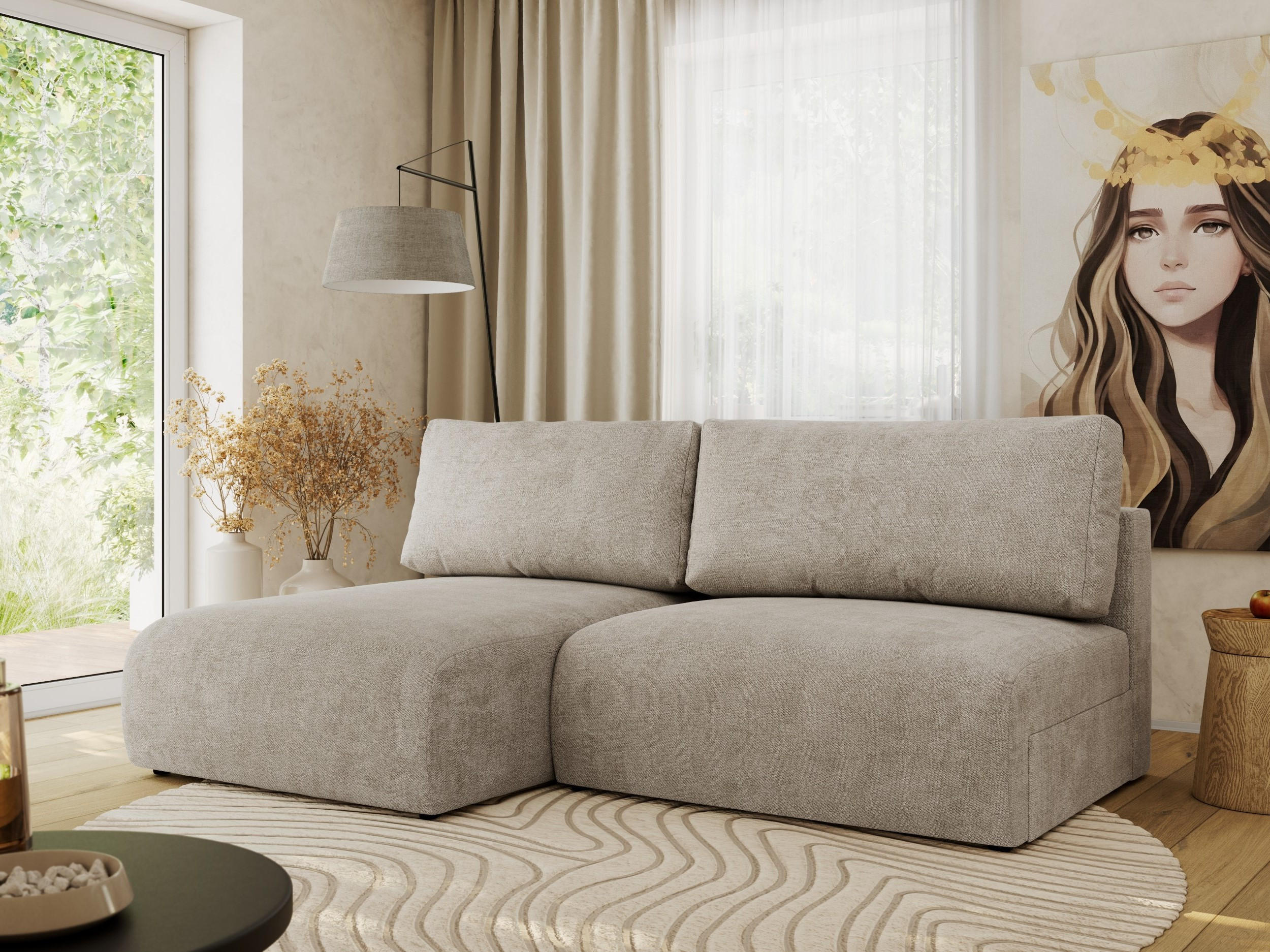 ECKSCHLAFSOFA VIVO L Beige Struktur - links - Beige/Schwarz, Kunststoff/Textil (223/150cm) - MKS