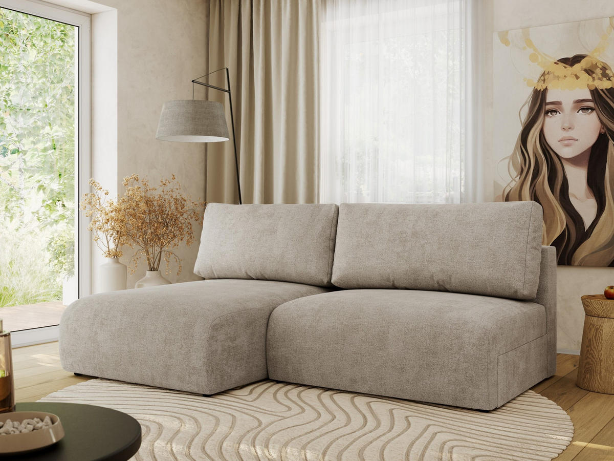 ECKSCHLAFSOFA VIVO L Beige Struktur - links - Beige/Schwarz, Kunststoff/Textil (223/150cm) - MKS