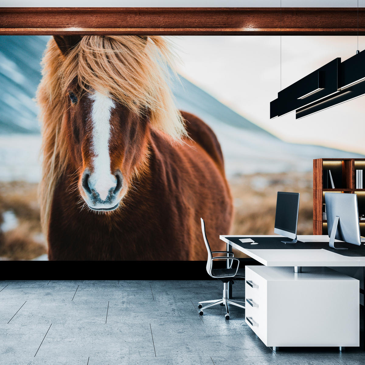 FOTOTAPETE für Schlafzimmer Isländisches Wildpferd Portrait Wiese 200x140 - Beige/Braun, Papier (200/140cm) - Muralo