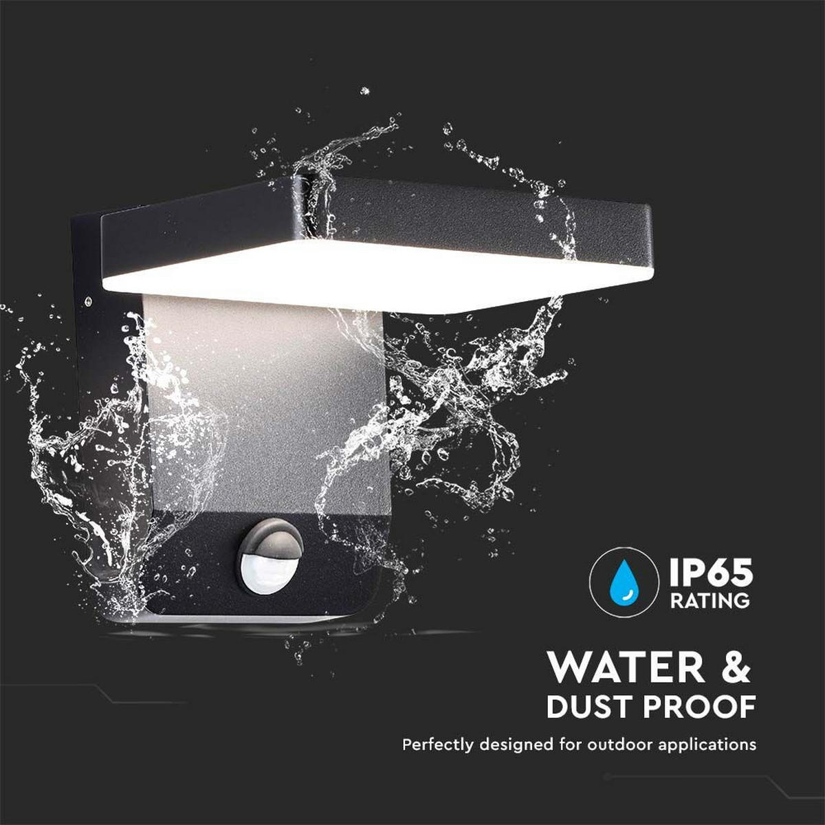 AUSSEN-WANDLEUCHTE VT-11020S LED Aluminium Schwarz Sensor - Schwarz, Metall (17/17.8/16cm)