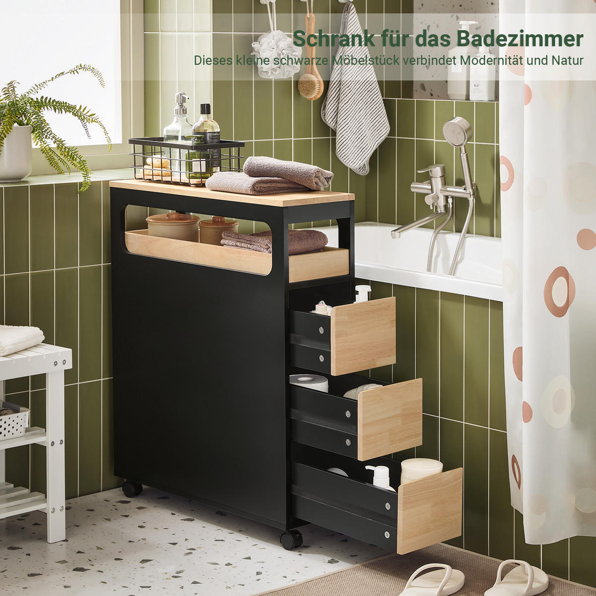NISCHENWAGEN Schwarz - Schwarz, Holz/Holzwerkstoff (24/82/65cm) - SoBuy