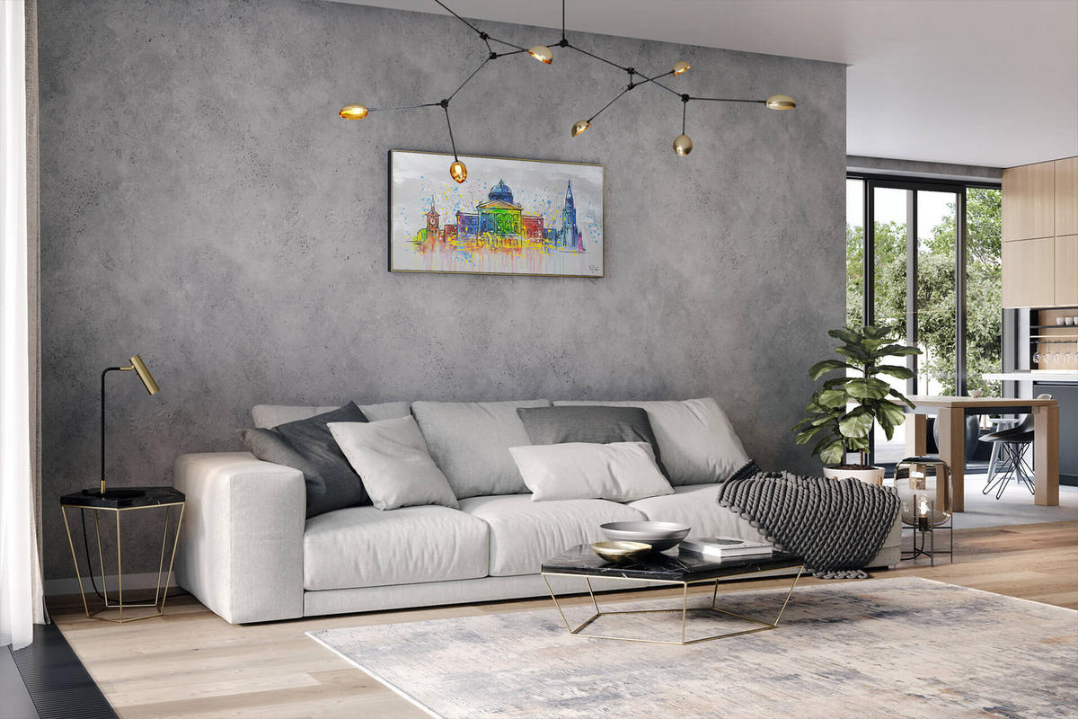 RUČNE MAĽOVANÝ AKRYLOVÝ OBRAZ 120/60 cm, sivý, krajinný motív - sivá, drevo/textil (120/60cm) - KUNSTLOFT
