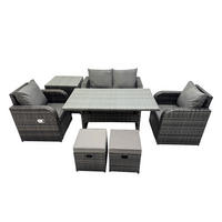 GARTENMÖBEL SET mit Beistelltischen,Zweisitzer Polyrattan 6-Sitzer - Dunkelgrau/Grau, Glas/Kunststoff - Fimous