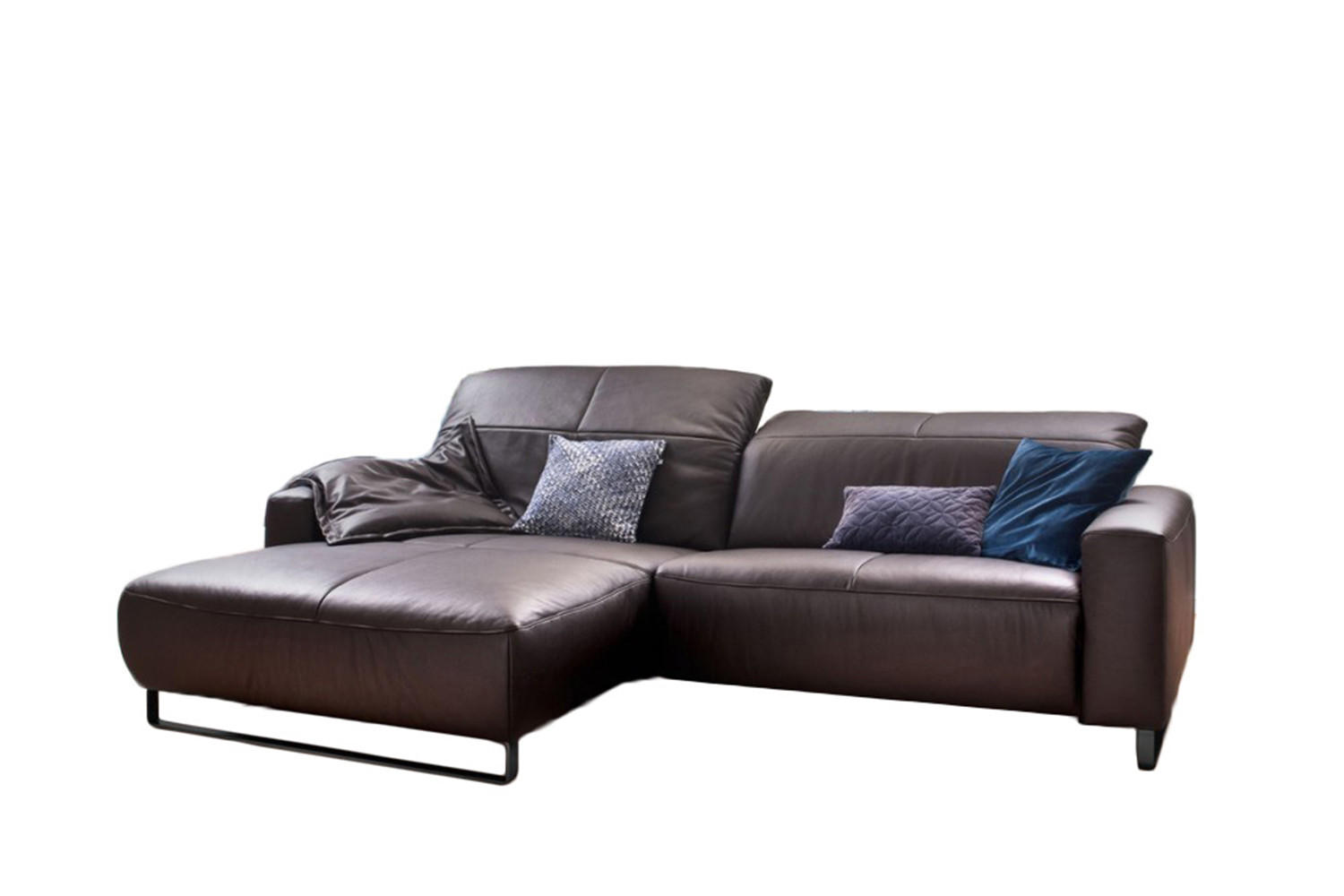 ECKSOFA MIT SITZTIEFENVERSTELLUNG YORK Dunkelbraun Leder - Dunkelbraun/Schwarz, Leder (284/180cm) - KAWOLA